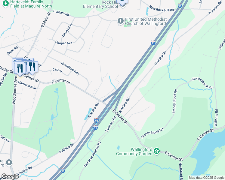 map of restaurants, bars, coffee shops, grocery stores, and more near 24 Southwind Drive in Wallingford