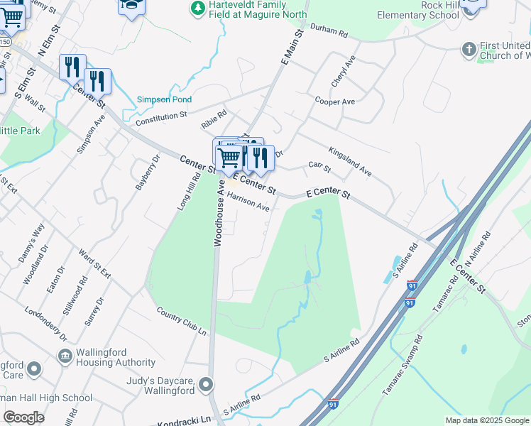 map of restaurants, bars, coffee shops, grocery stores, and more near 15 Florence Avenue in Wallingford