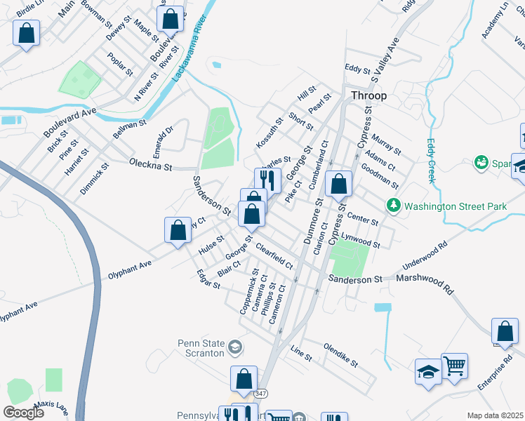 map of restaurants, bars, coffee shops, grocery stores, and more near 407 George Street in Throop