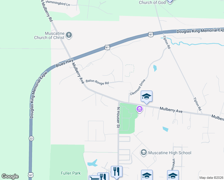 map of restaurants, bars, coffee shops, grocery stores, and more near 3307 Mackinac Court in Muscatine