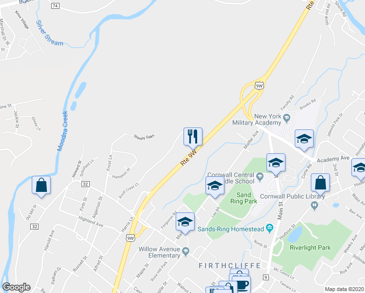 map of restaurants, bars, coffee shops, grocery stores, and more near 24 Knoll Crest Court in Monroe