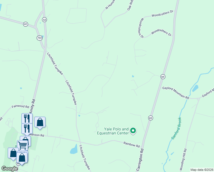 map of restaurants, bars, coffee shops, grocery stores, and more near 135 Humiston Drive in Bethany