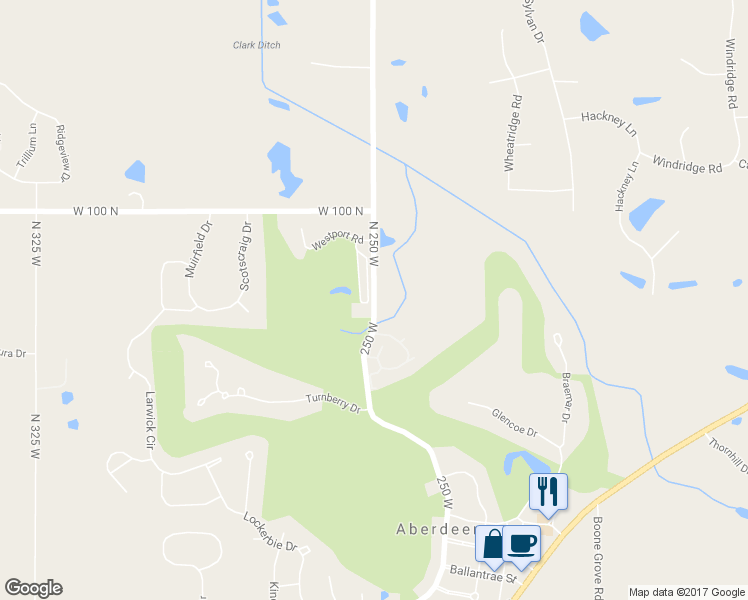 map of restaurants, bars, coffee shops, grocery stores, and more near 13 Tower Road in Valparaiso