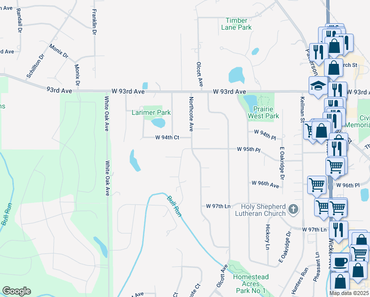 map of restaurants, bars, coffee shops, grocery stores, and more near 9500 Acorn Drive in Saint John