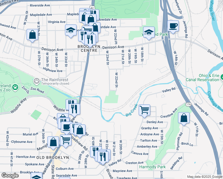 map of restaurants, bars, coffee shops, grocery stores, and more near 4004 West 22nd Street in Cleveland