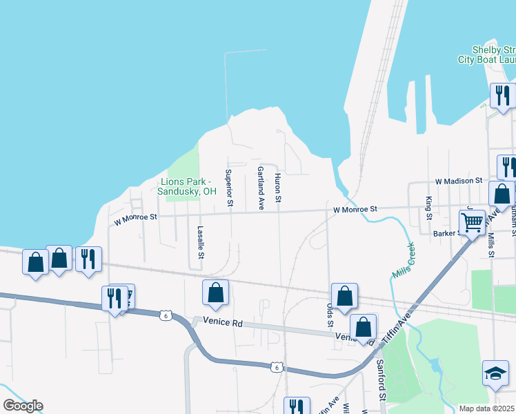 map of restaurants, bars, coffee shops, grocery stores, and more near 620 Gartland Avenue in Sandusky