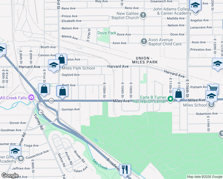 map of restaurants, bars, coffee shops, grocery stores, and more near L Erie Court in Cleveland
