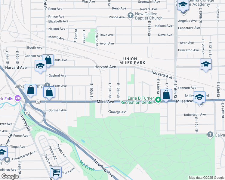 map of restaurants, bars, coffee shops, grocery stores, and more near 4133 East 104th Street in Cleveland