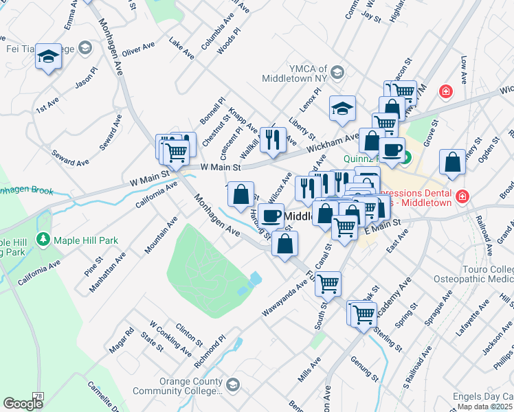 map of restaurants, bars, coffee shops, grocery stores, and more near 5 Harding Street in Middletown