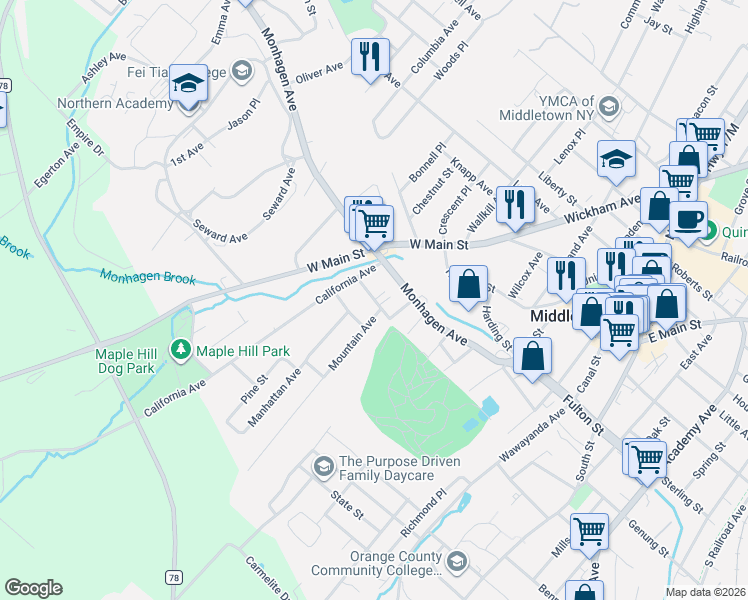 map of restaurants, bars, coffee shops, grocery stores, and more near 7 Wells Avenue in Middletown