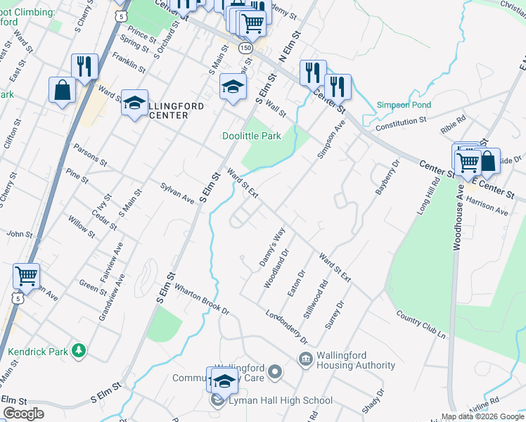 map of restaurants, bars, coffee shops, grocery stores, and more near 488 Ward Street Extension in Wallingford