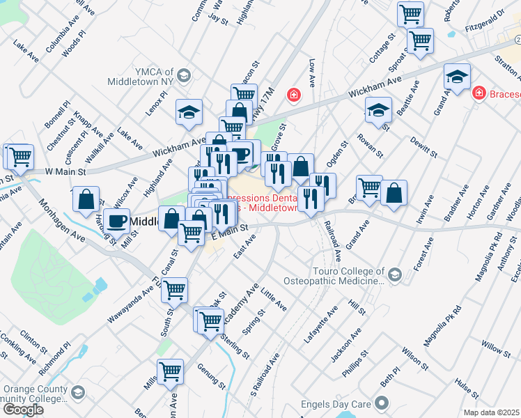 map of restaurants, bars, coffee shops, grocery stores, and more near 11 Roberts Street in Middletown