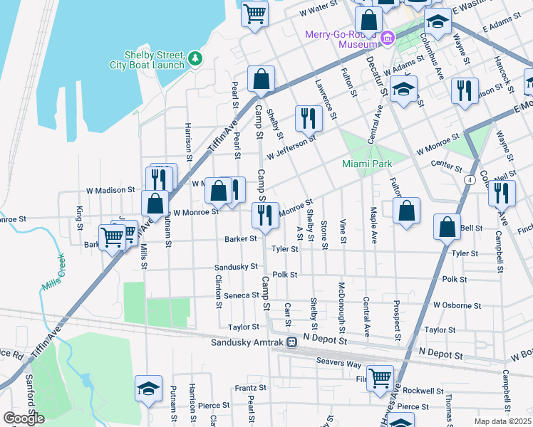 map of restaurants, bars, coffee shops, grocery stores, and more near in Sandusky