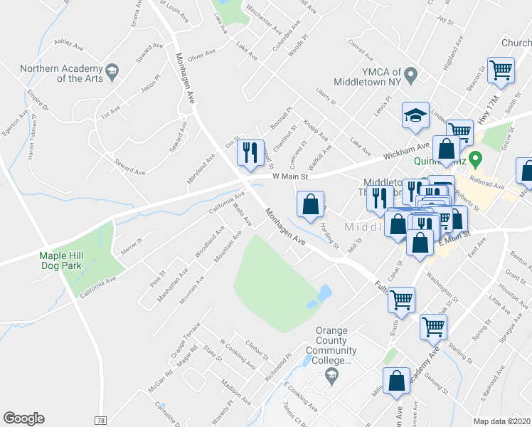 map of restaurants, bars, coffee shops, grocery stores, and more near 77 Monhagen Avenue in Middletown
