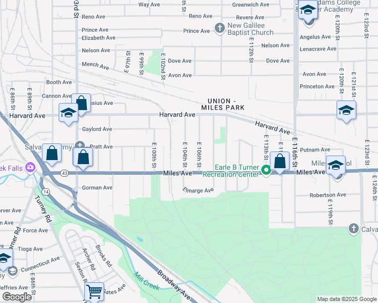 map of restaurants, bars, coffee shops, grocery stores, and more near 4133 East 104th Street in Cleveland