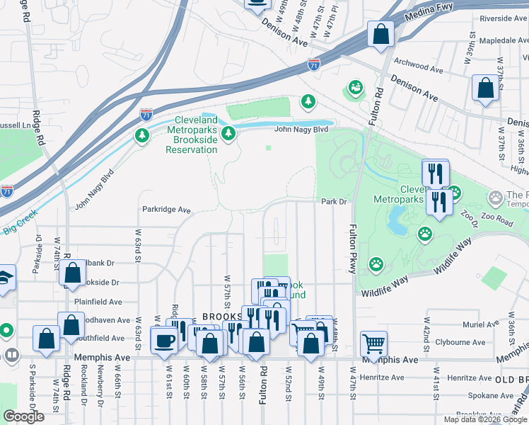 map of restaurants, bars, coffee shops, grocery stores, and more near Fulton Road in Brooklyn