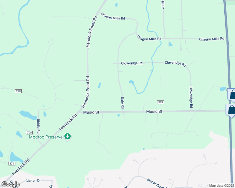 map of restaurants, bars, coffee shops, grocery stores, and more near 15488 Dale Road in Chagrin Falls