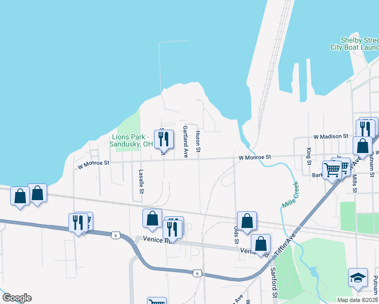 map of restaurants, bars, coffee shops, grocery stores, and more near 620 Gartland Ave in Sandusky