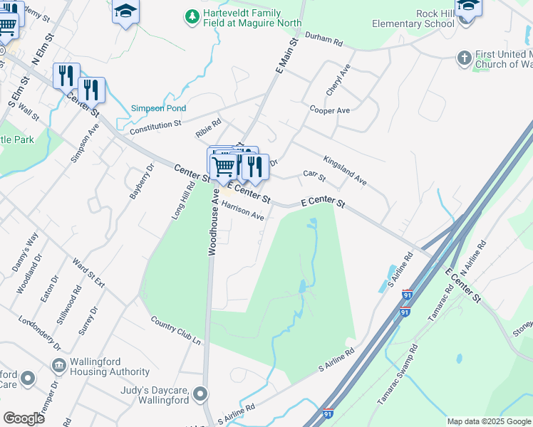 map of restaurants, bars, coffee shops, grocery stores, and more near 15 Florence Avenue in Wallingford