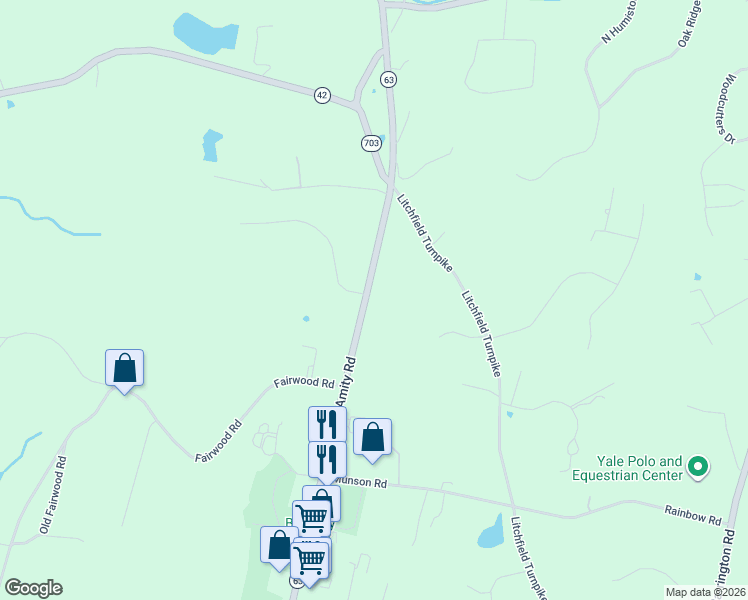 map of restaurants, bars, coffee shops, grocery stores, and more near 832 Amity Road in Bethany
