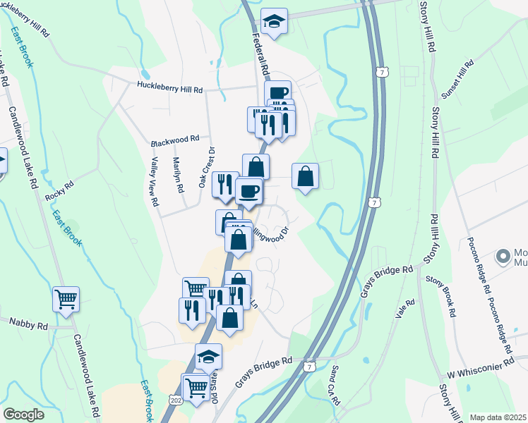 map of restaurants, bars, coffee shops, grocery stores, and more near 2 Tara Drive in Brookfield