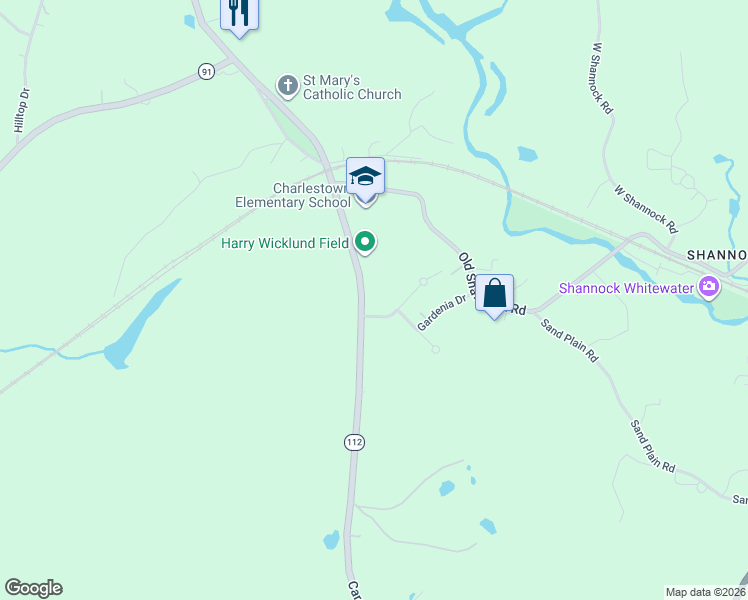 map of restaurants, bars, coffee shops, grocery stores, and more near 333 Carolina Back Road in Charlestown