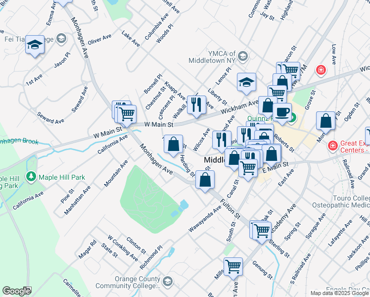 map of restaurants, bars, coffee shops, grocery stores, and more near 41 Hanford Street in Middletown