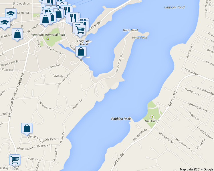 map of restaurants, bars, coffee shops, grocery stores, and more near 31 Carolina Ave in Tisbury