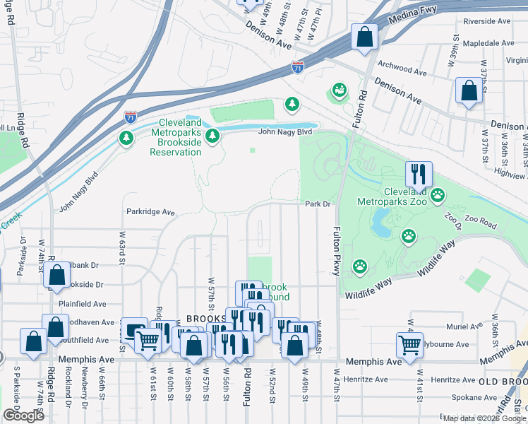 map of restaurants, bars, coffee shops, grocery stores, and more near in Cleveland