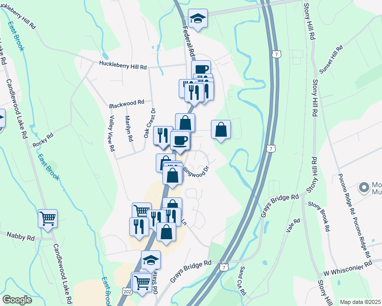 map of restaurants, bars, coffee shops, grocery stores, and more near 2 Tara Drive in Brookfield