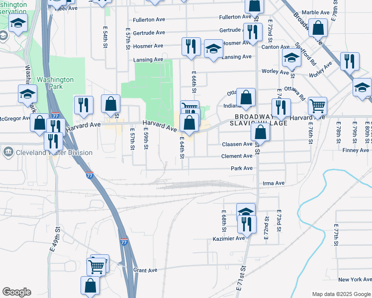 map of restaurants, bars, coffee shops, grocery stores, and more near 4097 East 64th Street in Cleveland