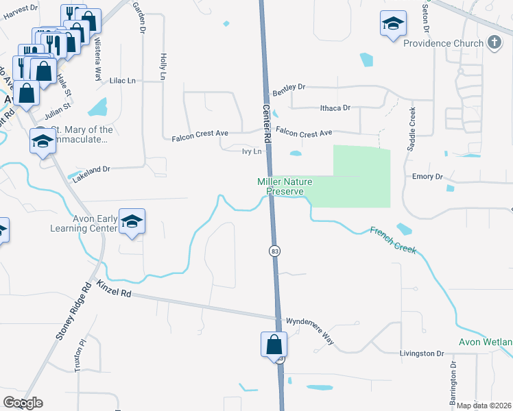 map of restaurants, bars, coffee shops, grocery stores, and more near in Avon