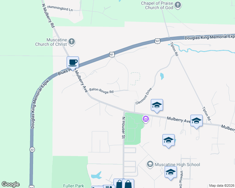 map of restaurants, bars, coffee shops, grocery stores, and more near 3307 Mackinac Court in Muscatine