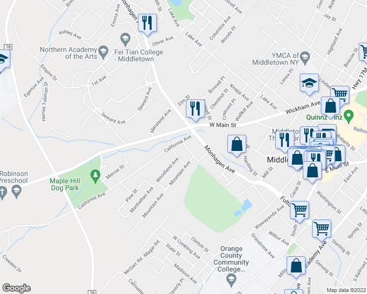 map of restaurants, bars, coffee shops, grocery stores, and more near 15 Wells Avenue in Middletown