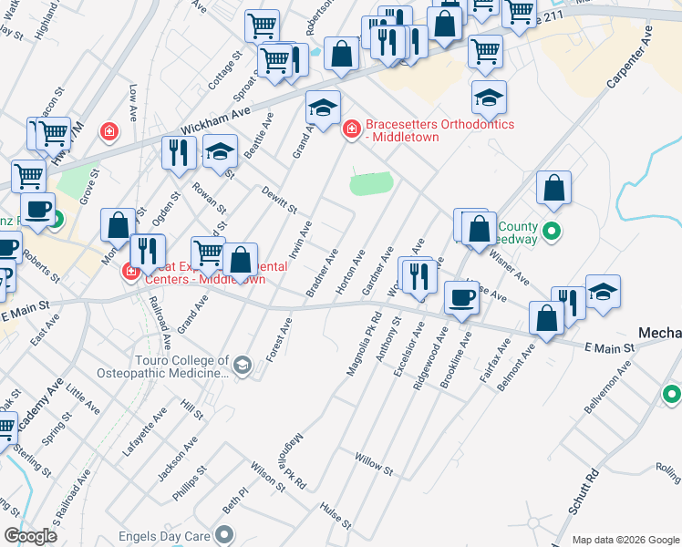 map of restaurants, bars, coffee shops, grocery stores, and more near 58 Horton Avenue in Middletown