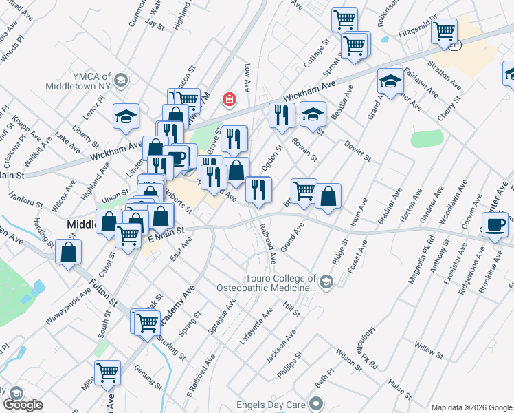 map of restaurants, bars, coffee shops, grocery stores, and more near 2 Beattie Avenue in Middletown