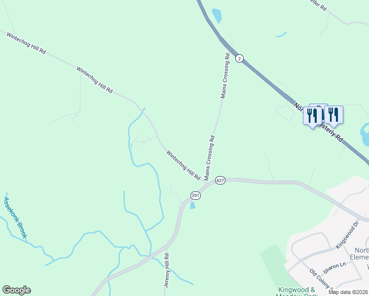 map of restaurants, bars, coffee shops, grocery stores, and more near 20 Wintechog Hill Road in North Stonington