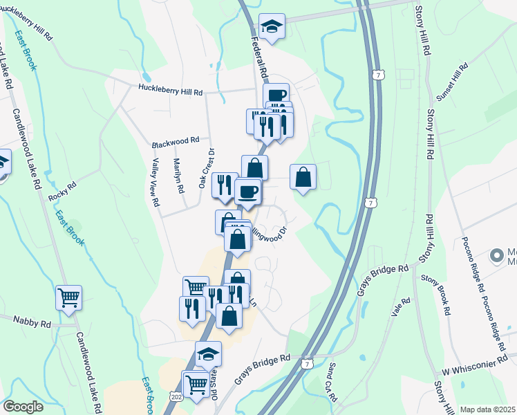map of restaurants, bars, coffee shops, grocery stores, and more near 2 Tara Drive in Brookfield