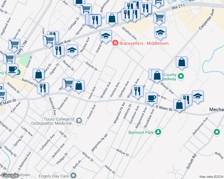 map of restaurants, bars, coffee shops, grocery stores, and more near 58 Horton Avenue in Middletown