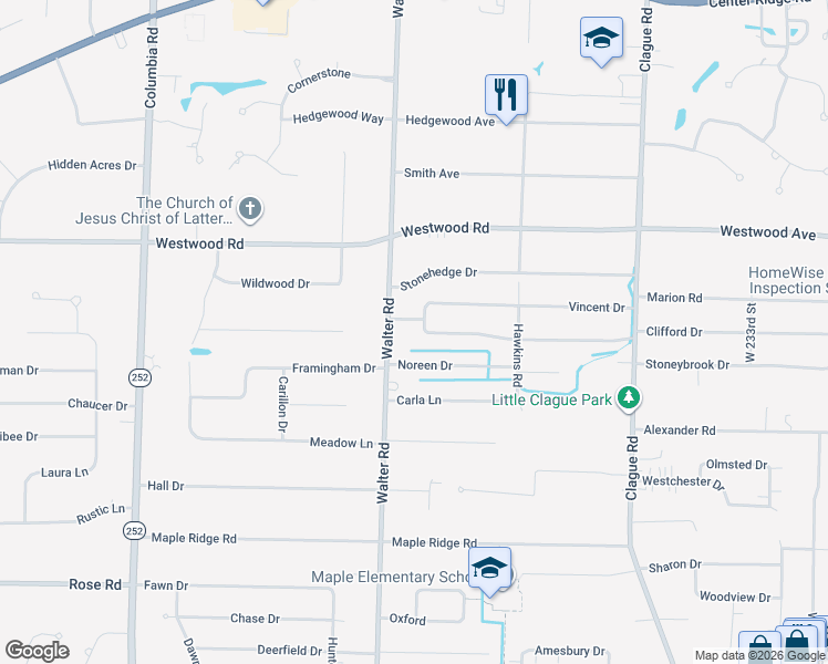 map of restaurants, bars, coffee shops, grocery stores, and more near 2833 Walter Road in North Olmsted