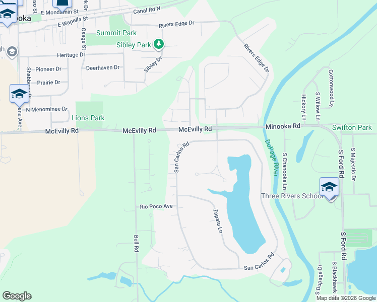 map of restaurants, bars, coffee shops, grocery stores, and more near 112 San Carlos Rd in Minooka