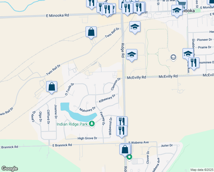 map of restaurants, bars, coffee shops, grocery stores, and more near 403A Flanagan Circle in Minooka