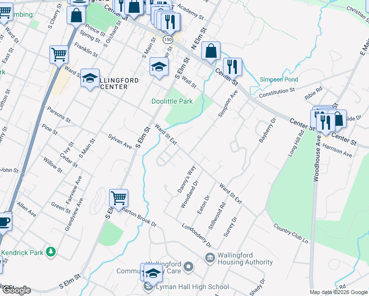 map of restaurants, bars, coffee shops, grocery stores, and more near 488 Ward Street Extension in Wallingford