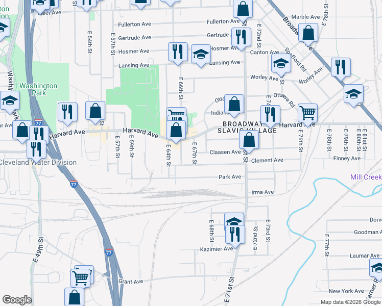map of restaurants, bars, coffee shops, grocery stores, and more near 4082 East 67th Street in Cleveland
