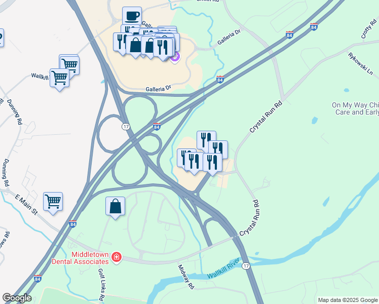 map of restaurants, bars, coffee shops, grocery stores, and more near 20 Crystal Run Crossing in Middletown