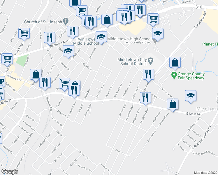 map of restaurants, bars, coffee shops, grocery stores, and more near 53 Horton Avenue in Middletown