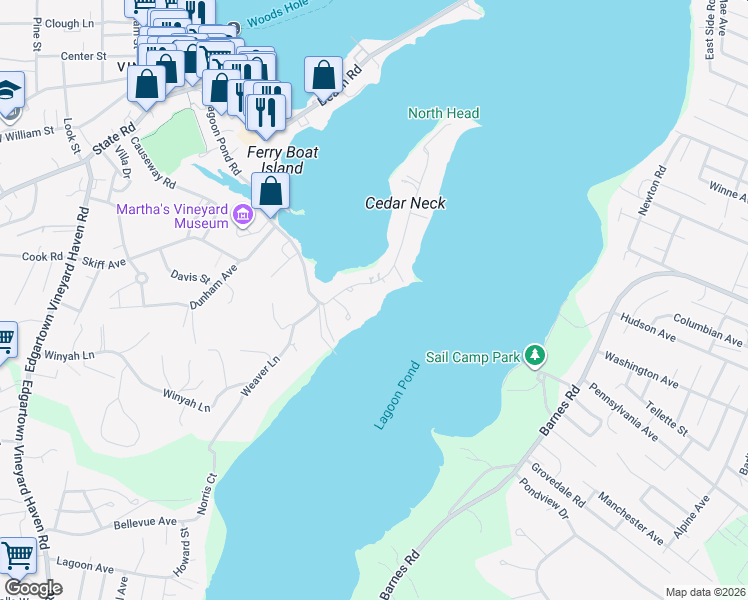 map of restaurants, bars, coffee shops, grocery stores, and more near 31 Carolina Avenue in Tisbury