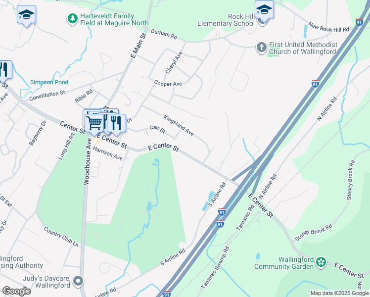 map of restaurants, bars, coffee shops, grocery stores, and more near 894 East Center Street in Wallingford