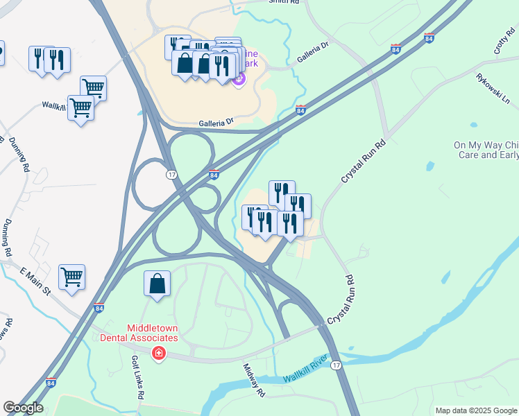 map of restaurants, bars, coffee shops, grocery stores, and more near 20 Crystal Run Crossing in Middletown