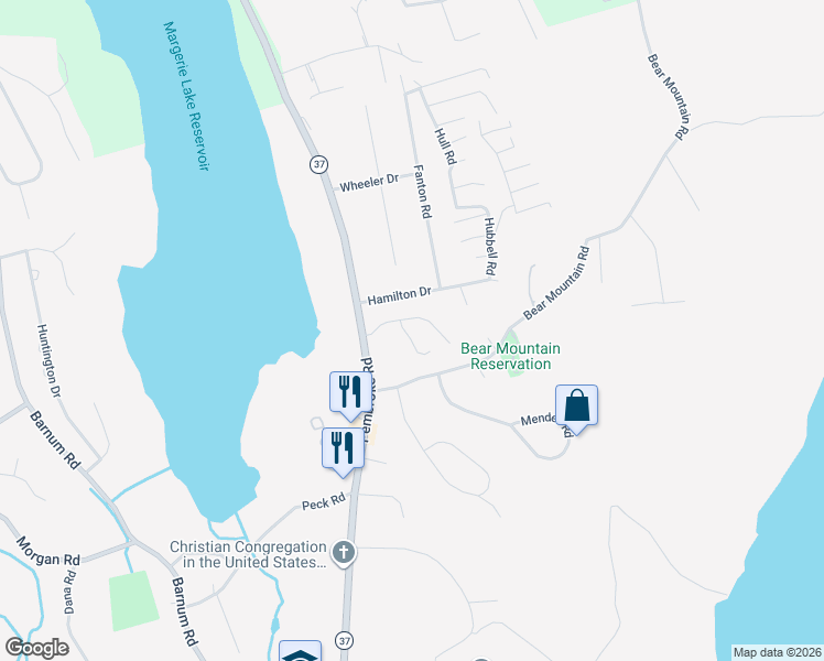 map of restaurants, bars, coffee shops, grocery stores, and more near 10 Spring Ridge Court in Danbury